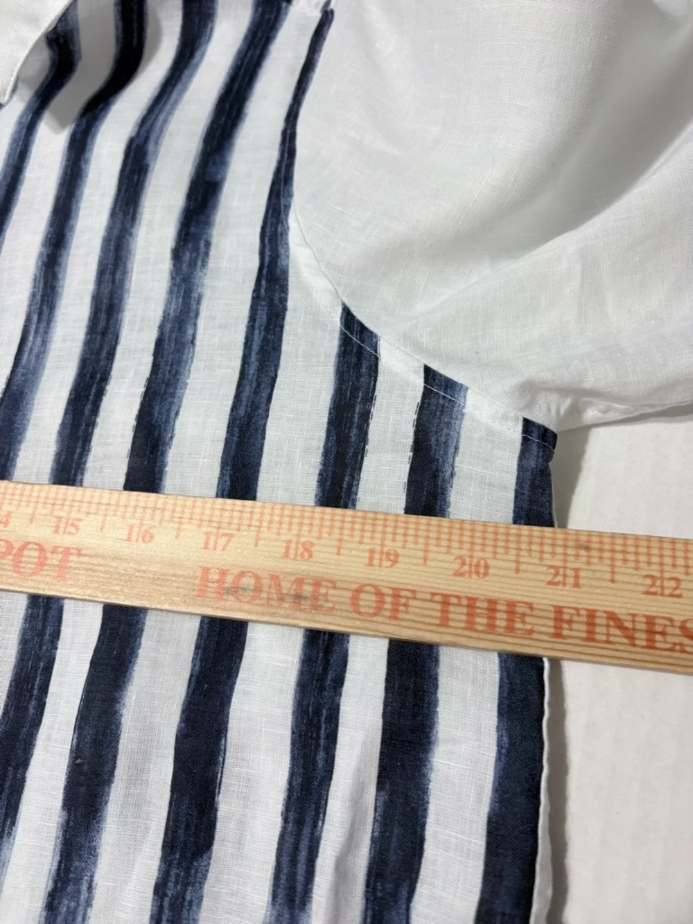Chico’s Button-Down Linen Shirt with Purple Floral & Navy Stripe Roll Tab Sleeve - Picture 14 of 15